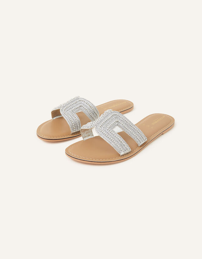 Beaded Slip On Sandals, Silver (SILVER), large