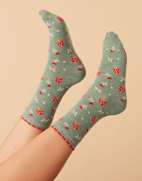 All-Over Ditsy Mushroom Socks, , large