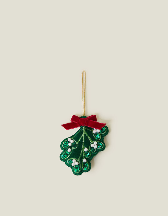 Embroidered Mistletoe Christmas Tree Decoration, , large