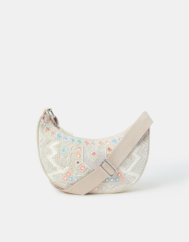 Mirror Embellished Sling Crossbody Bag, , large