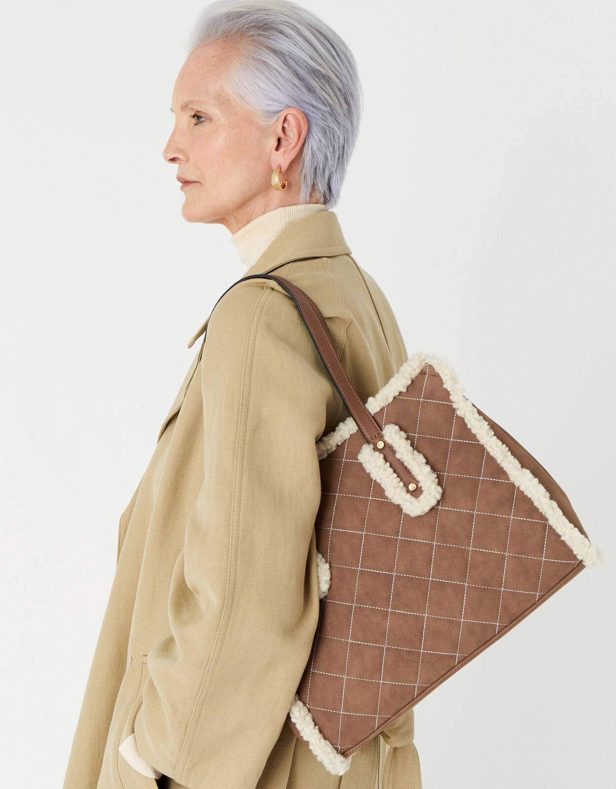 Faux Shearling Quilted Tote
