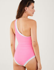 One-Shoulder Textured Swimsuit, Pink (PINK), large