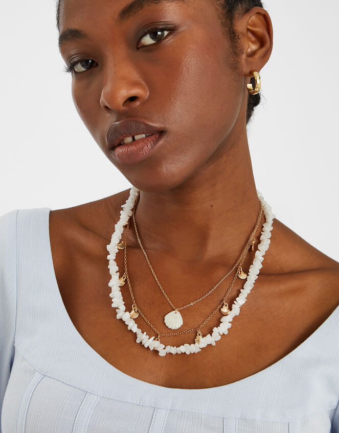Layered Shell Charm Necklace, , large