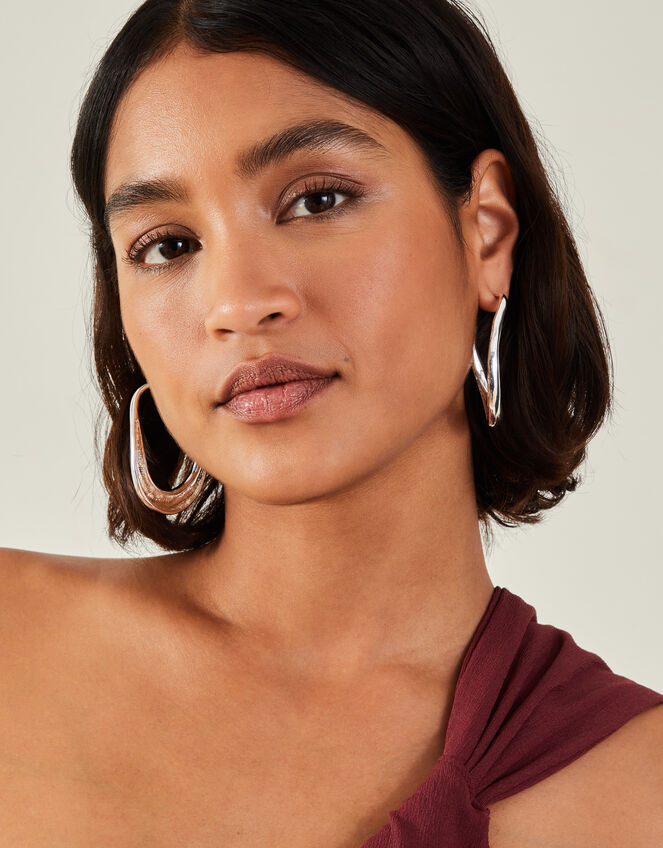 Chunky Hoop Drop Earrings, Silver (SILVER), large
