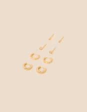 14ct Gold-Plated Sparkle Stud and Hoop 4 Pack, , large