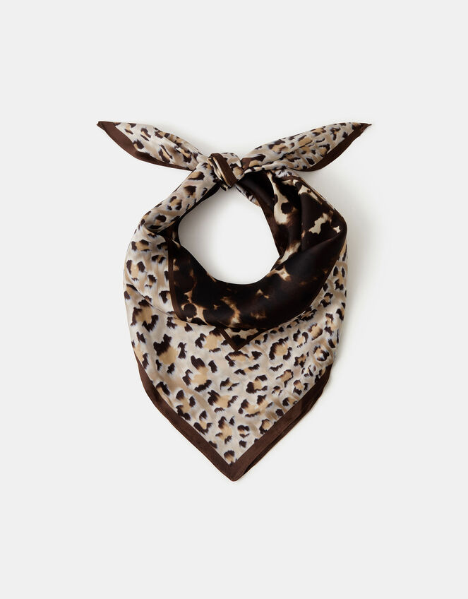 Animal Print Square Satin Scarf, , large