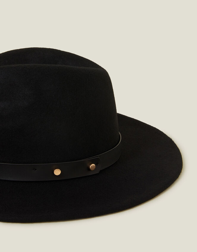 Wool Fedora Hat, Black (BLACK), large