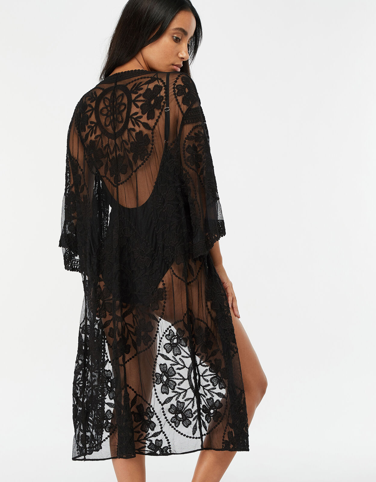Jaki Long Lace Kimono Black