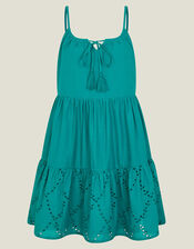 Tiered Broderie Beach Dress, Teal (TEAL), large