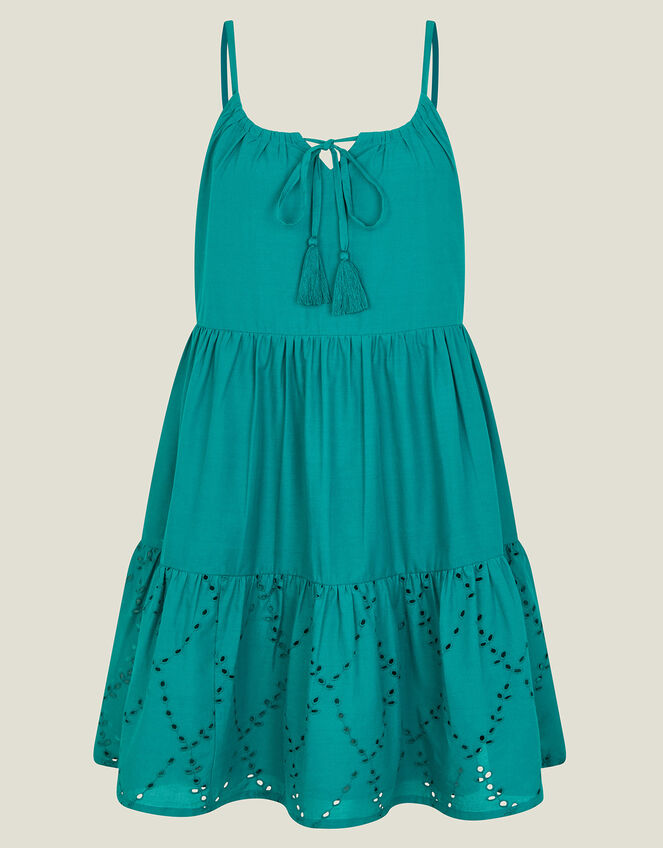 Tiered Broderie Beach Dress, Teal (TEAL), large