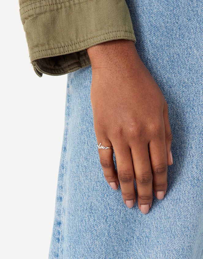 Sterling Silver Love Round Ring, Silver (ST SILVER), large