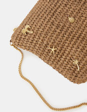 Charm Raffia Clutch Bag, , large