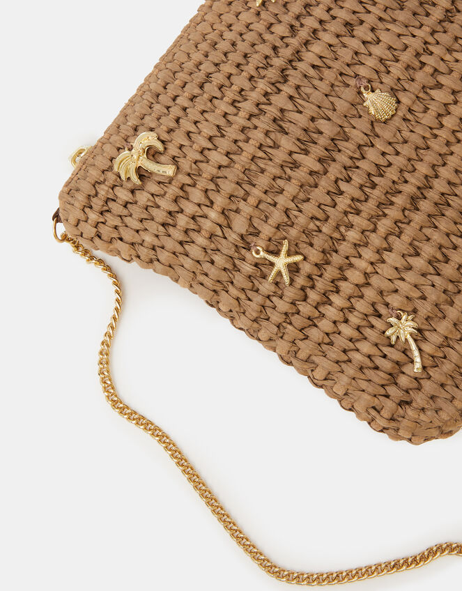Charm Raffia Clutch Bag, , large