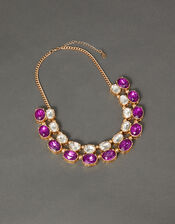 Oval Crystal Statement Necklace, Purple (PURPLE), large