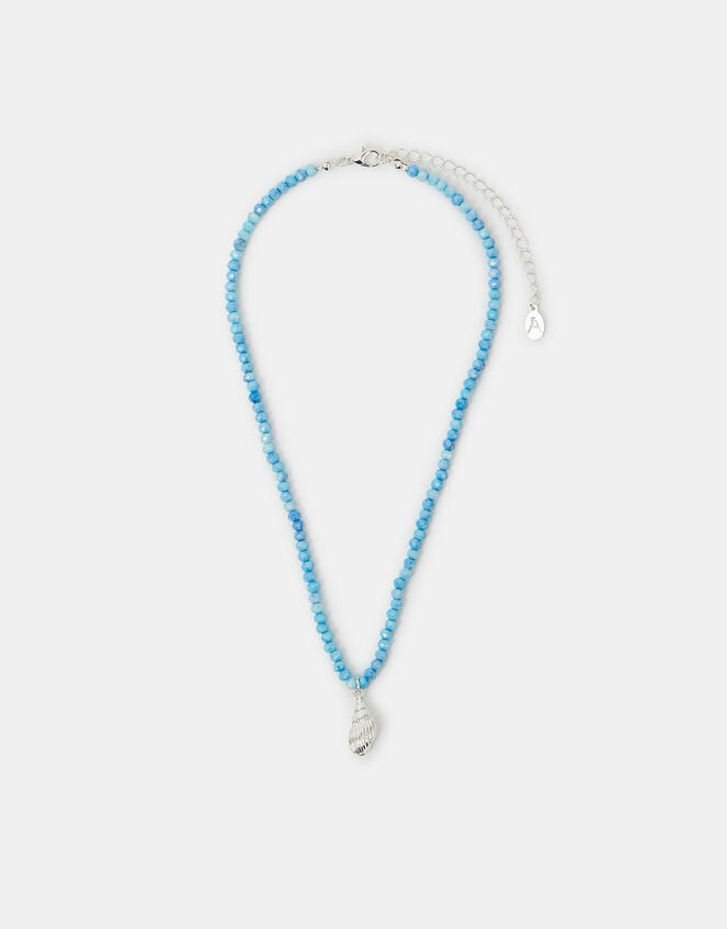 Shell Pendant Beaded Necklace Blue, , large