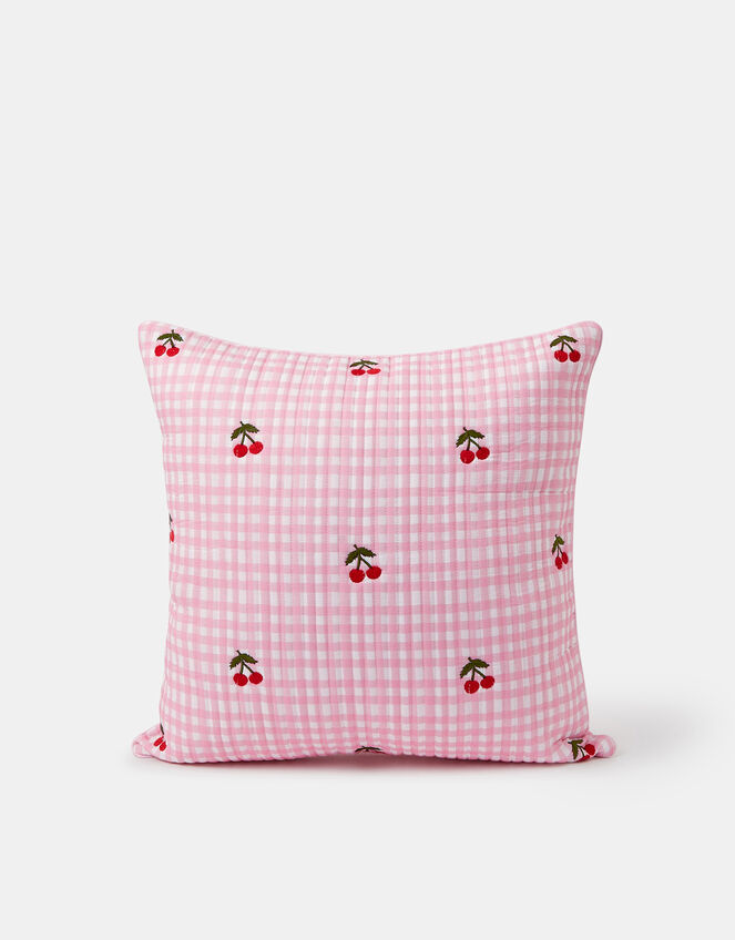Quilted Gingham Cherry Cushion Cover, , large