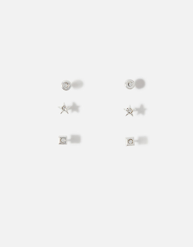 Sterling Silver Crystal Shapes Stud Earring Set, , large