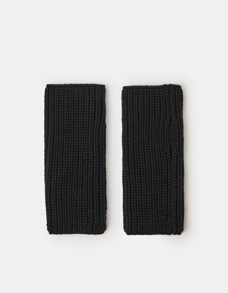 Ribbed Cut Off Gloves, Black (BLACK), large