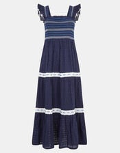 Smocked Lace Midi Dress, Blue (NAVY), large