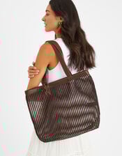 Mesh Stripe Shopper Bag, Brown (CHOCOLATE), large