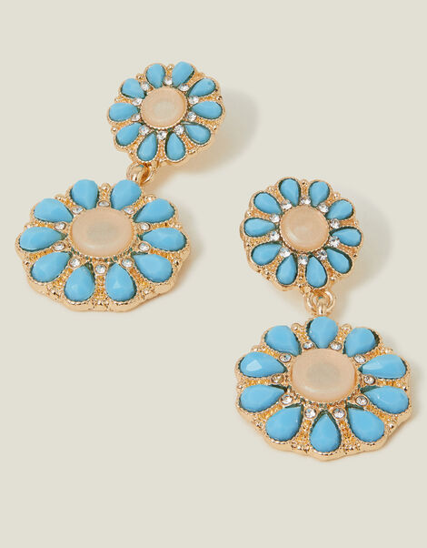 Gem Flower Drop Earrings, , large