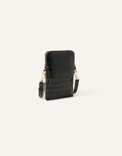Faux Croc Cross-Body Phone Bag, , large