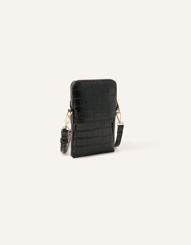 Faux Croc Cross-Body Phone Bag, , large