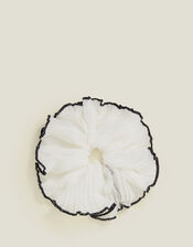 Oversized Contrast Trim Scrunchie, White (WHITE), large