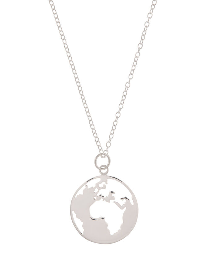 World Pendant Necklace with Recycled Metal, , large