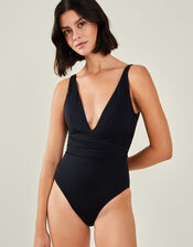 Plunge Wrap Shaping Swimsuit, Black (BLACK), large