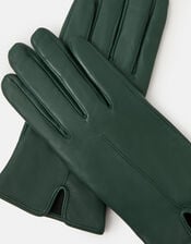 Fleece Lined Touchscreen Leather Gloves, Green (GREEN), large