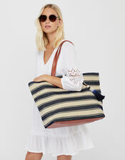 Nautical Stripe Beach Tote Bag, , large