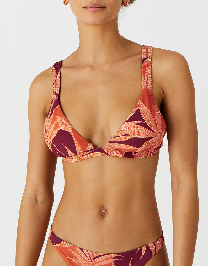 Palm Print Triangle Bikini Top, Orange (RUST), large