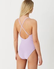 Crinkle Scoop Neck Swimsuit, Purple (LILAC), large