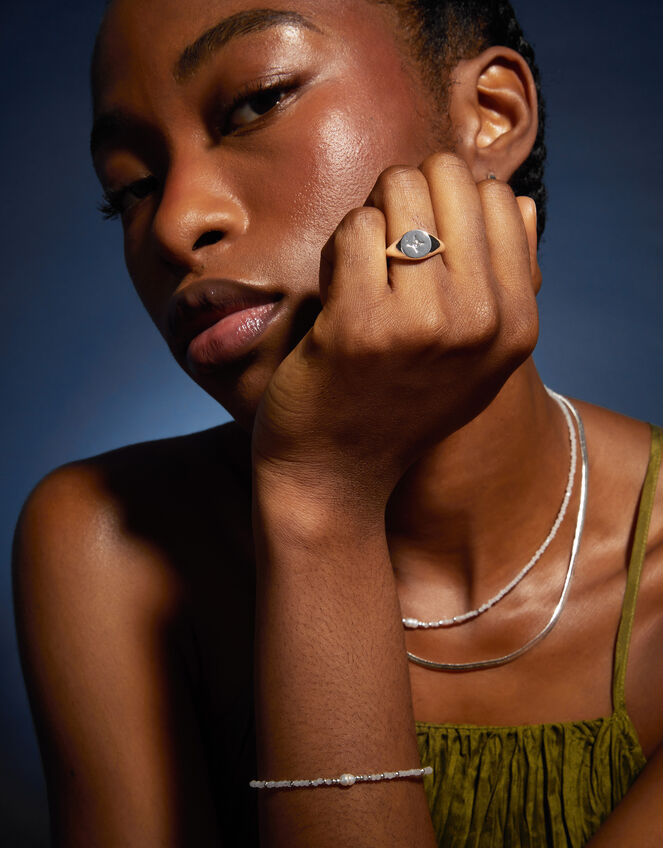 Sterling Silver-Plated Star Diamanté Signet Ring, Silver (ST SILVER), large