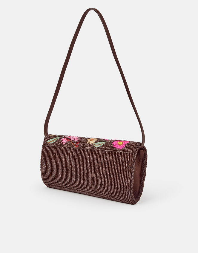 Floral Beaded Shoulder Bag, , large