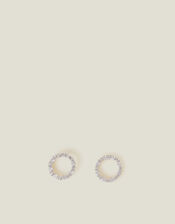 Sterling Silver-Plated Sparkle Circle Stud Earrings, , large