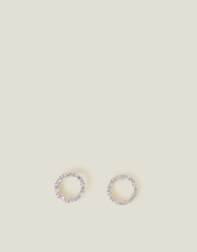 Sterling Silver-Plated Sparkle Circle Stud Earrings, , large