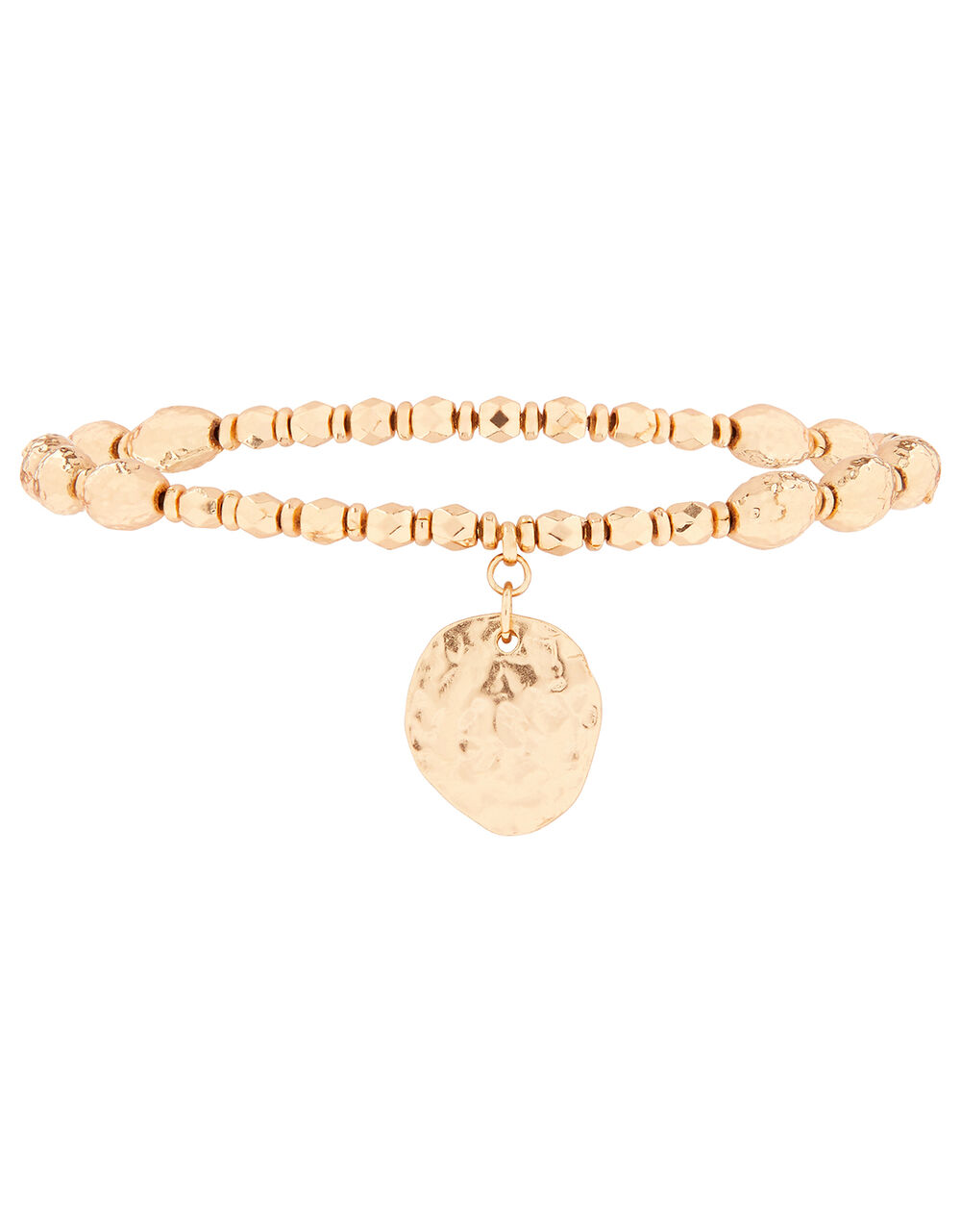 Beaded Bracelet with Hammered Disc Charm Bracelets Accessorize UK