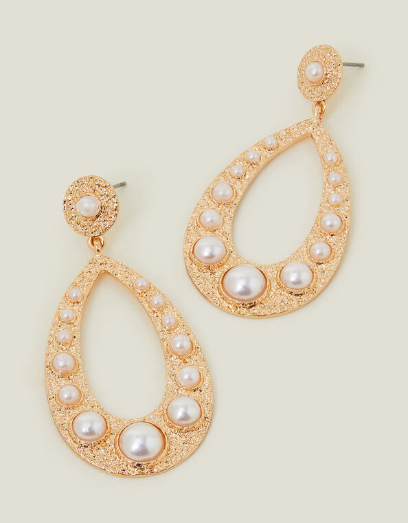 Large Pearl Teardrop Earrings, , large