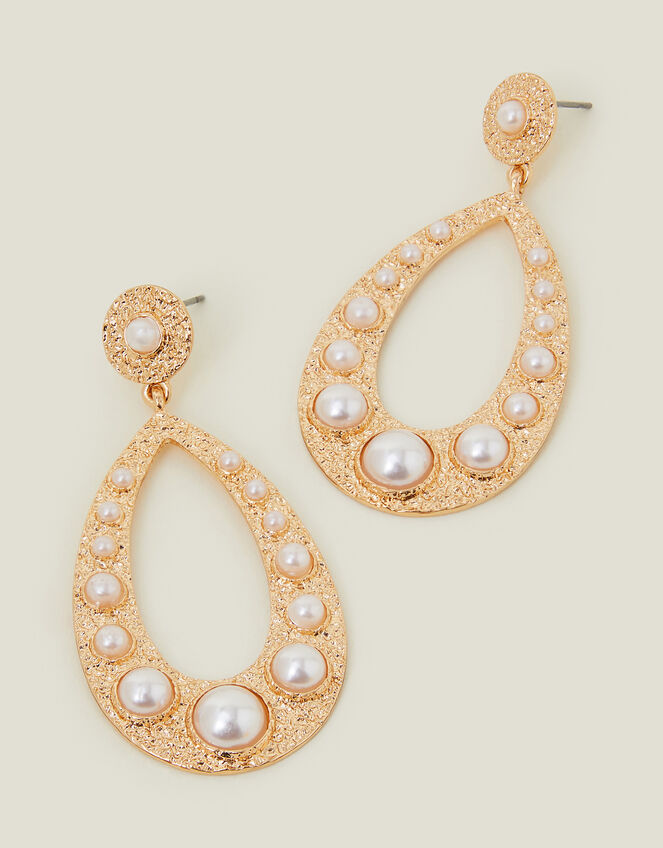 Large Pearl Teardrop Earrings, , large