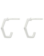 Sterling Silver Hexagon Hoop Earrings, , large