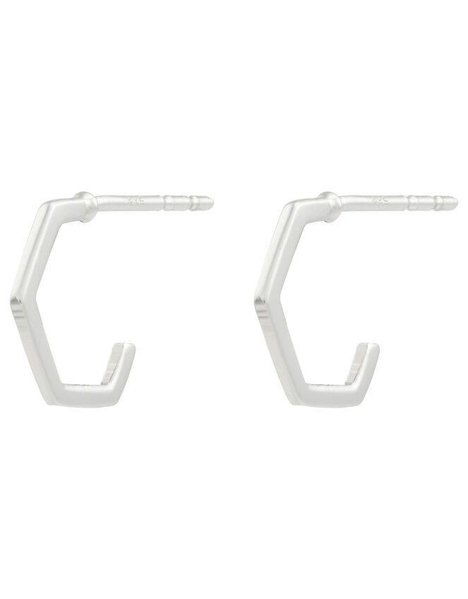 Sterling Silver Hexagon Hoop Earrings, , large