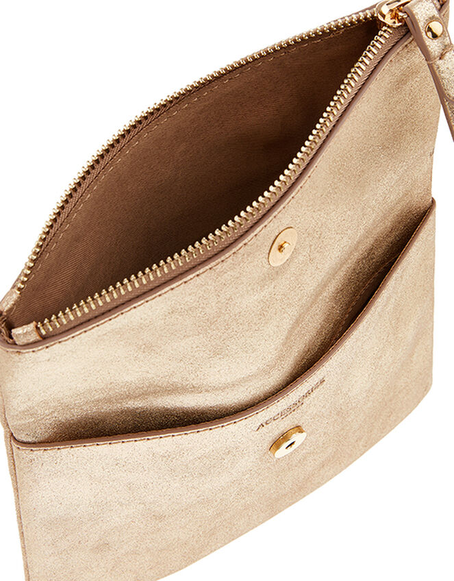 Leather Foldover Pouch, Gold (GOLD), large