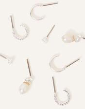Sterling Silver-Plated Earrings 4 Pack, , large