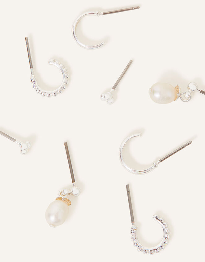 Sterling Silver-Plated Earrings 4 Pack, , large