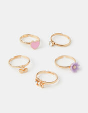 5-Pack Girls Cherry Adjustable Rings, , large