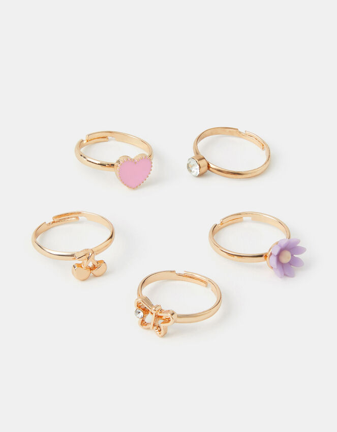 5-Pack Girls Cherry Adjustable Rings, , large