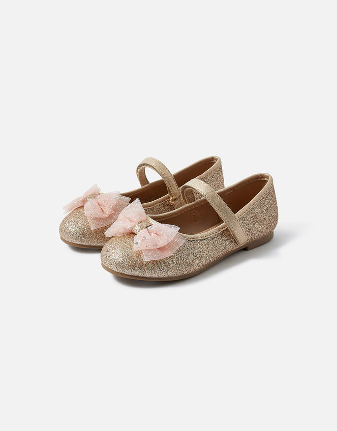 Kids Sparkle Bow Ballerina Flats, Gold (GOLD), large