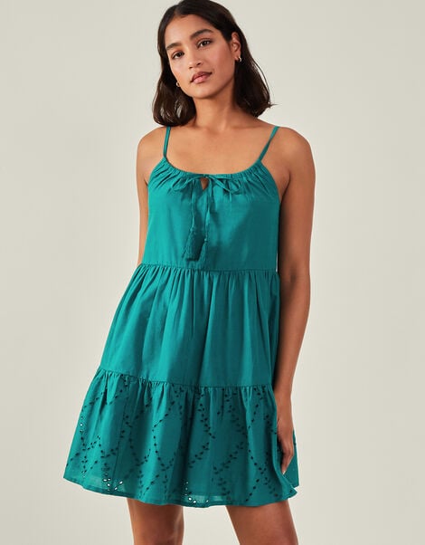 Tiered Broderie Beach Dress, Teal (TEAL), large